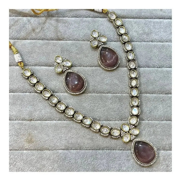 Anira Moissanite Victorian Polki Set – Matte Finish Crystal Stone - Fashionjewellery_21