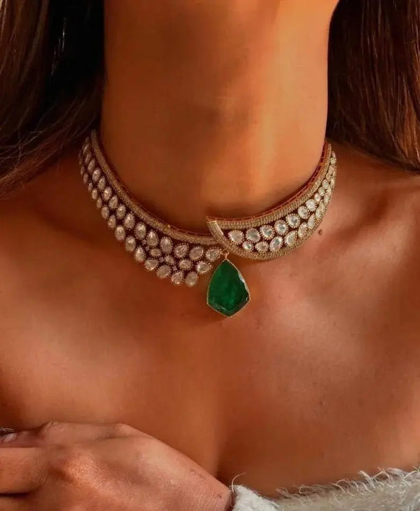 Anvika Moissanite Polki Choker Set – Glamorous Bridal Jewelry for Royal Weddings - Fashionjewellery_21