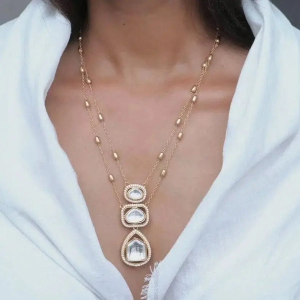 Classic Sleek Polki Double Layer Pendant Set – Elegant Bridal Jewellery - Fashionjewellery_21