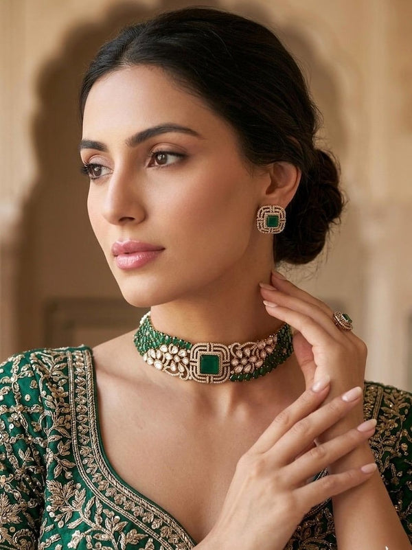 Zara Emerald Victorian Kundan Choker Set – Royal Bridal Jewellery