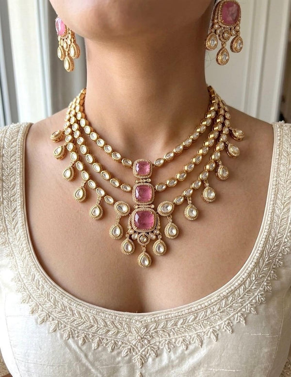 Rivaanshi Signature Layered Bridal Set – Royal Wedding Jewellery Dreamy pink