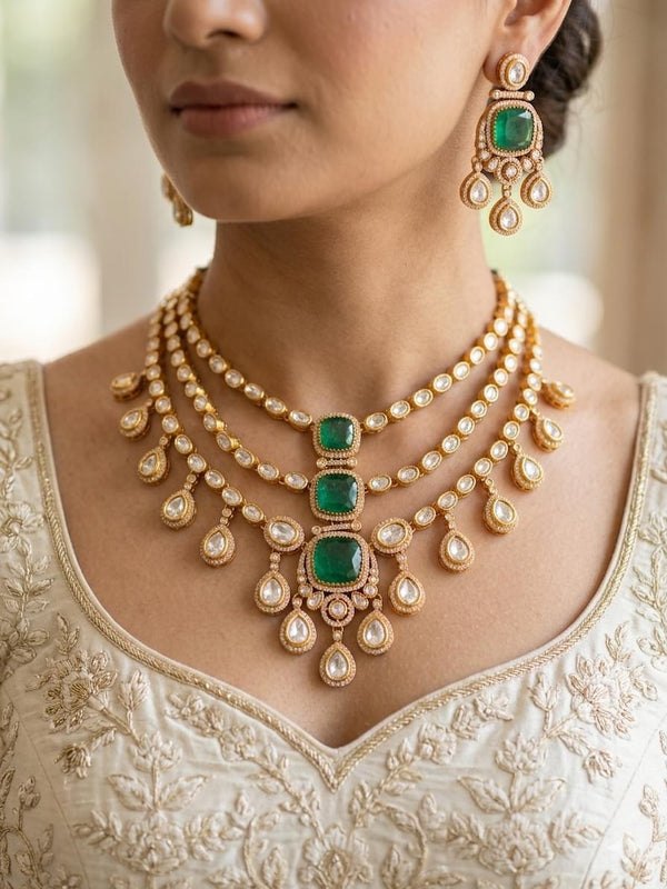 Rivaanshi Signature Layered Bridal Set – Royal Wedding Jewellery-Emerald Edition