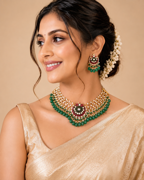 Aradhya Royal Jadau Kundan Layered Pearl Choker Set
