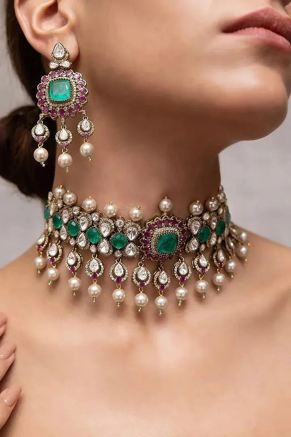 Ruhaniyat Bollywood Pearl Choker Set – Royal Aura Pearl Edition - Fashionjewellery_21